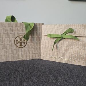 Tory Burch Gift Bag with Green Ribbon - Beige Pattern